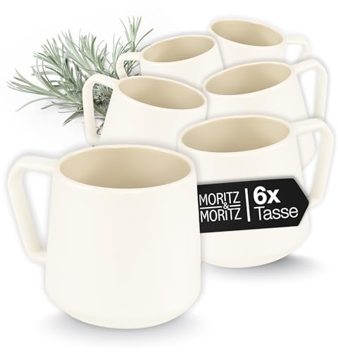 Moritz & Moritz CAVO Kaffeetassen Set 6-teilig Sand - ca. 500ml aus hochwertigem Steinzeug - Stilvolles Design mit Henkel - Tassen mit Henkel für Kaffee, Tee, heiße Schokolade, Cappuccino