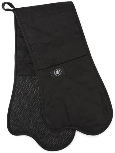 Homefolk Double Oven Gloves – Heat Resistant Silicone Grip Oven Mitts for Cooking, Baking & BBQ – Waterproof, Non Slip, Quilted Design – Professional Kitchen Gloves (1 Pair) (Black)