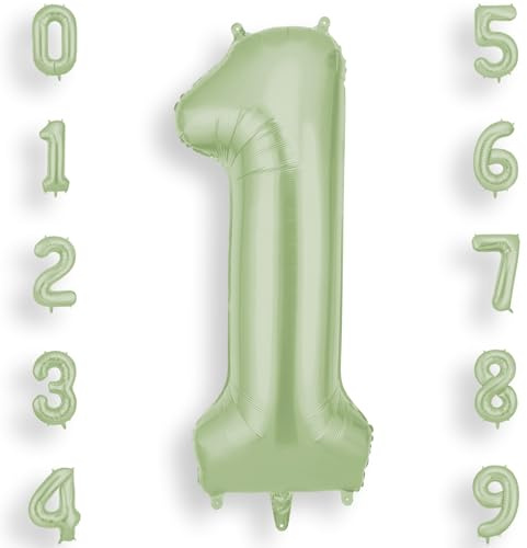 AOOSU Olive Green Helium Balloons, 40 Inches Number Balloons 1, Foil Birthday Balloon for Birthday Anniversary Wedding Party Decorations Celebration Supplies for Girls Women Men Boys