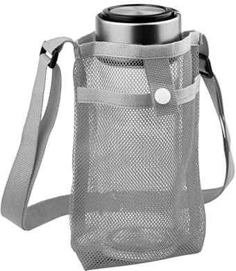 JINTANG Water Bottle Carrier with Phone pocket, Mesh Water Bottle Holder 500ml with Adjustable Shoulder Strap Carrier Sling Bag for Adult Kids Outside Walking Hiking Camping Exerice Sports (Grey)