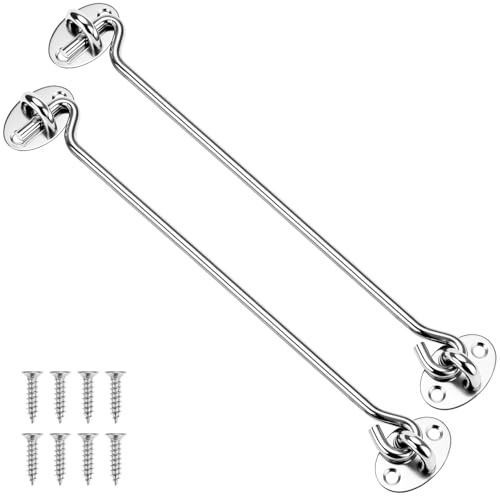 QWORK® Lot de 2 Crochet Porte En Acier Inoxydable, Crochet Fermeture Porte, Pour Porte De Grange, Porte De Garage, Loquet De Portail De Jardin, Avec Vis De Montage, 25 cm