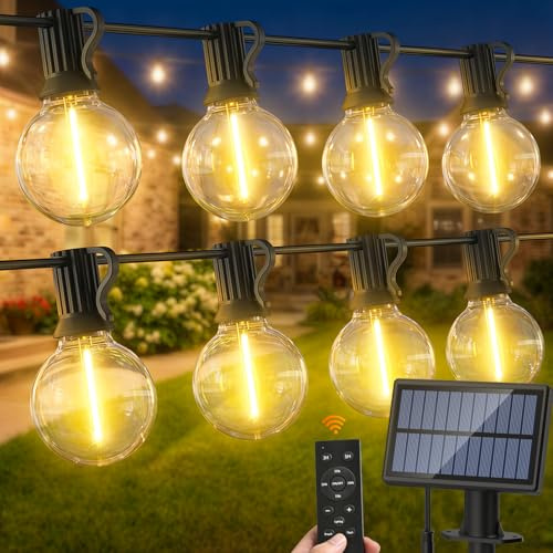 Exterieur Solaire Remote Guirlande Lumineuse - 30M Guirlandes Panneau Solaires Exterieure 3 Modes avec G40 LED Ampoules IP44 Imperméable Lampe Extérieur Guinguette pour Jardin Terrasse Mariage Noël