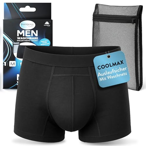 Harmony Care 3 pantalones cortos de incontinencia lavables premium para hombre, extra a prueba de fugas para una ligera debilidad de la vejiga, discretos pantalones cortos para incontinencia, incluye