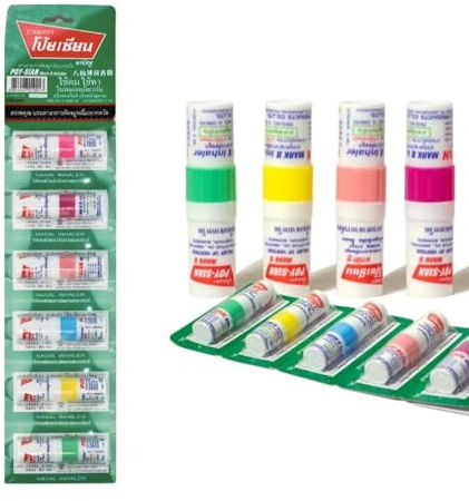 POY-SIAN Duftstift 6 Stück (Original aus Thailand) - Komplettes Set - Mentholstick Duftöl Stick - Thai Aromastift - Aromastick - Thai Nasenstift