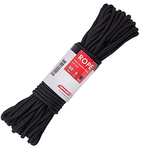5mm Nylon Braided, 50 Foot, Multi-Purpose Camping Rope | Black (1 Pack)