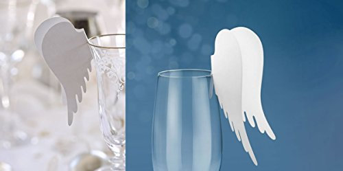 Kleenes Traumhandel 50er Set Tischkarten Engelsflügel – Platzkarten Namenskarten in Weiß mit Goldschimmer, 12x11 cm