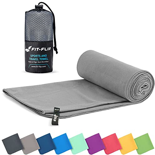 Fit-Flip Asciugamano microfibra - compatto e ultraleggero - asciugamani palestra - il perfetto telo mare grande - ottimale per viaggio, sport e piscina (90x180cm grigio)