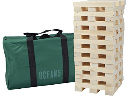 Torre vacillante Gigante XXL della Ocean 5 in Legno Massiccio Naturale, Gioco Torre Jumbo, 60 Pezzi (21x4x2,5cm), Gioco di abilità per Costruire coi legnetti Una Torre Alta Fino a 1,5m
