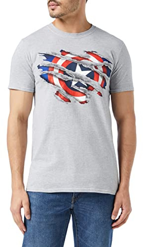 Marvel Camiseta de Capitán América para Hombre, Gris, L