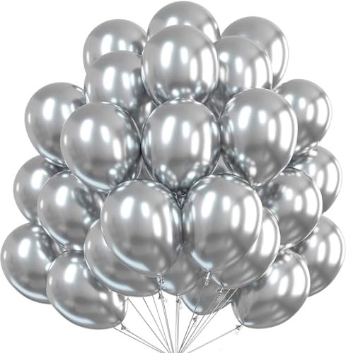 50x Luftballons metallic silber - Ø 35 cm für Geburtstag & Hochzeit & Party & Kindergeburtstag - Luft & Helium als Dekoration