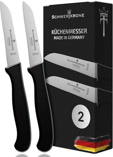Schwertkrone Solingen Premium Set de couteaux à éplucher, 2 pièces - Couteau à légumes tranchant, lame de 7.5cm, manche plastique robuste, Parfait pour la cuisine & les professionnels