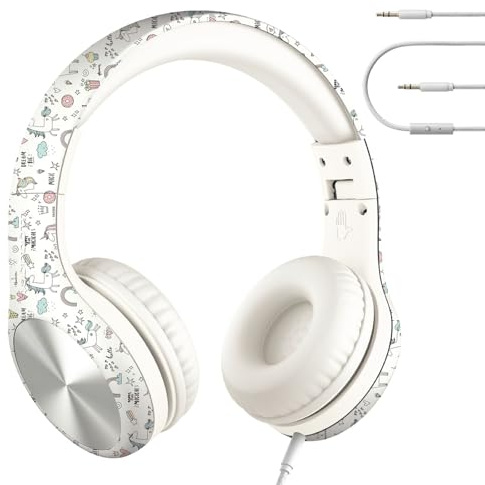 LilGadgets Connect+ Pro Wired Kids Headphones for School with Microphone, Volume Limiting Over-Ear Headset with Cord, SharePort Technology & SoftTouch Padding, Unicorn