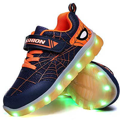 YUNICUS Kids Light Up Schuhe - Breathable Sneakers für Jungen Casual Sport Led Light Up Schuhe (blau-orange 27 EU)