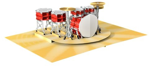 3D Pop-Up Greeting Card – Music Drum Kit Scene – Handmade Card for Birthday Graduation Recital or Music Lovers – Keepsake with Envelope and Message Insert