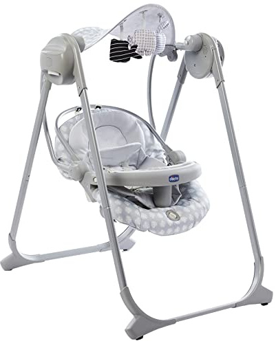 Chicco Polly Swing Up Altalena Elettrica Neonato da 0 Mesi a 9 Kg, Sdraietta Regolabile e Dondolo Automatico, con Vibrazione, Giochi Pendenti, Musiche e Telecomando, Chiusura Compatta, Leaf, Grigio