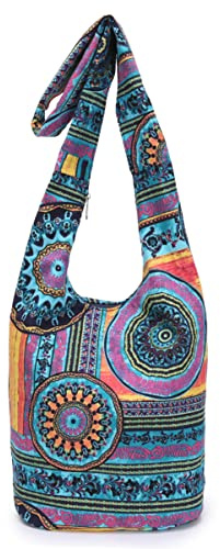 Coton Pose Damen-Schulter-Handtaschen, modisch, Segeltuch, Hippie-Taschen, Bohemian-Tier-Drucke, Hobo-Taschen, Grün/Lila