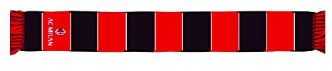 AC Milan Écharpe officielle, motif rayures avec logo recadé, finition tubulaire, acrylique, rouge, noir, taille unique