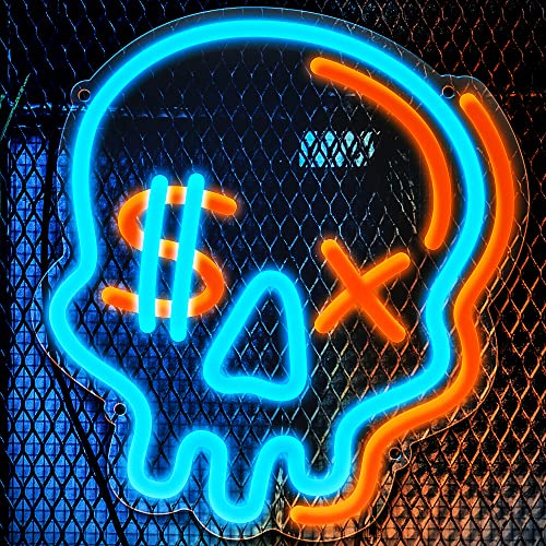 Eufrozy Acrylic Skull Neon Sign, Dimmable Skeleton LED Neon Lights, USB Powered Bedroom Wall Decor Lights with Switch, Halloween Wall Art for Kids, Boys, Man Caves, Party