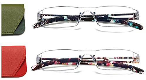 Hubeye 2 Paia Occhiali da lettura Ultraleggeri Montatura Trasparente Anti luce blu con Custodia in Pelle per Uomo e Donna 3.50