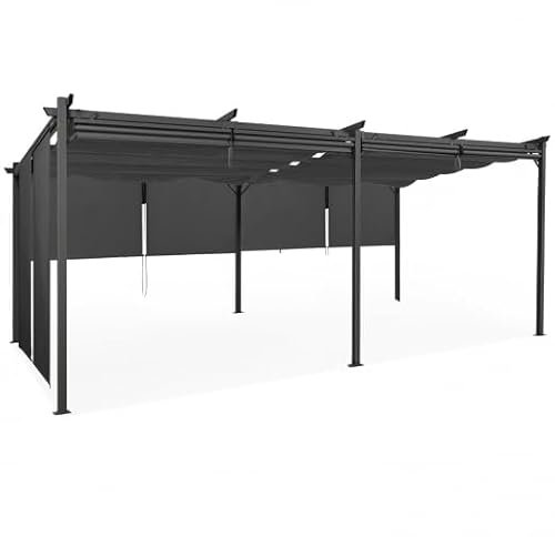 IDMarket, Pergola edizione speciale, con tetto retrattile, 3x6 m e 6 tende, colore grigio antracite