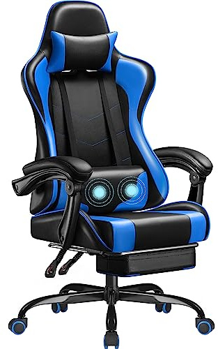 Homall Gaming Chair, Video Game Chair with Footrest and Massage Lumbar Support, Ergonomic Computer Chair Height Adjustable with Swivel Seat and Headrest (Blue)