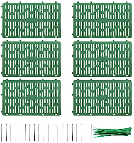 Lot de 6 protections contre les écorces de plantes et de tronc en plastique - Résistantes aux intempéries - Avec clous au sol et attaches de câble - Vert