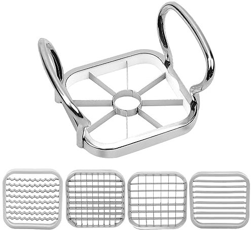 Povxlum Coupe-chips en acier inoxydable, très polyvalent avec 5 formes de lames différentes, coupe-pommes de terre, fruits, concombres, bandes de radis