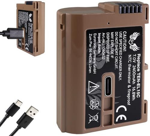 SK Akku kompatibel mit Nikon EN-EL15c < 2400mAh > EN-EL15b EN-EL15a EN-EL15 < mit USB Typ-C Ladebuchse/NTC-Sensor & V1-Gehäuse > für Zf Z8 Z7 II