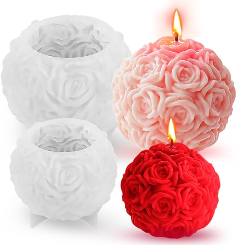 Ljusform silikon, ros blomma ljusform, 3D gör-det-själv silikonform ljus gjutformar, tvåltillverkning former för doftljus alla hjärtans dag dekorativa ornament