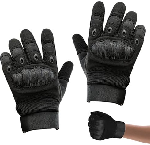Funmo Taktische Handschuhe Militärische Mit 2-Finger Touchscreen und hartem Knöchelschutz, Vollfinger Outdoor Airsoft Security Handschuhe für Dschungelerkundung Trekking Klettern Lumbering Schwarz L