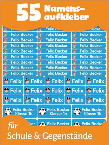 LabelTiger Personalisierte Namensaufkleber im Set - Schule (55 STK, Blau)