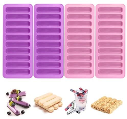 Müsliriegel Backform, 4 Silikon Silikonform Müsliriegel, Rechteckige Silikon Backform für Seife Harz Schokoriegel Eisw Brownie (4 * 10 Mulden)