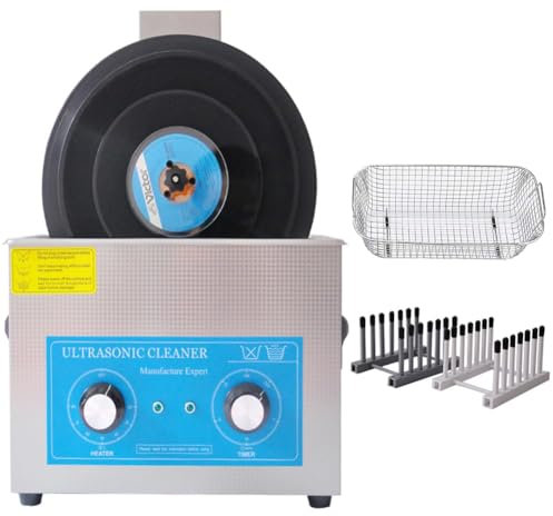 Ultraljudsrengöringsmaskin för vinylskivor, 6L Vinylskivor Ultraljudsrengörare med lyftbart stativ, 0-30 minuter timer och automatisk roterande, för urhållarglasögon
