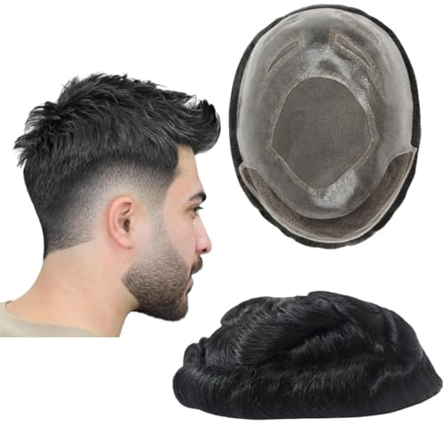 Toupet per Uomo Parrucche per Capelli Umani Europee Vergini, Sistema di Ricambio FPM Patch (6 x 8)