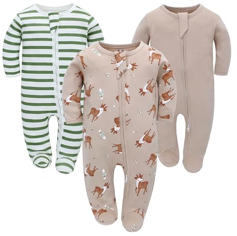 Miracle Baby 3 Pezzi Neonato Pagliaccetto con piede in Cotone, Bambino Pigiama Ragazze Ragazzi, Tutine Manica Lunga, Abbigliamento primavera autunno Bodysuit, Ceniera(Albicocca, 3-6M)
