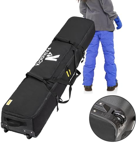 Kioqiear Rolling Ski Bag with Wheels for Air Travel,Padded Double Ski Bag to Hold 2 Pairs of Skis up to 175 or 190 cm. (BLK, 190cm)