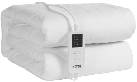 VEVOR Coprimaterasso Riscaldato, 150 x 80 cm, Scaldaletto Elettrico con Controllo 4 Impostazioni Calore, Timer 12 Ore, Spegnimento Automatico Dopo 8 Ore, Lenzuola per Materasso con Tasca Elastica