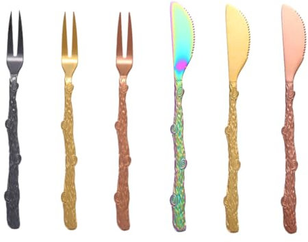Cabilock 6pezzi Forchettine Frutta in Acciaio Inossidabile Denti Coltelli e Forchette Dessert Colorate Multiuso Per Torte Frutta e Dolci Per Casa e Ristoranti
