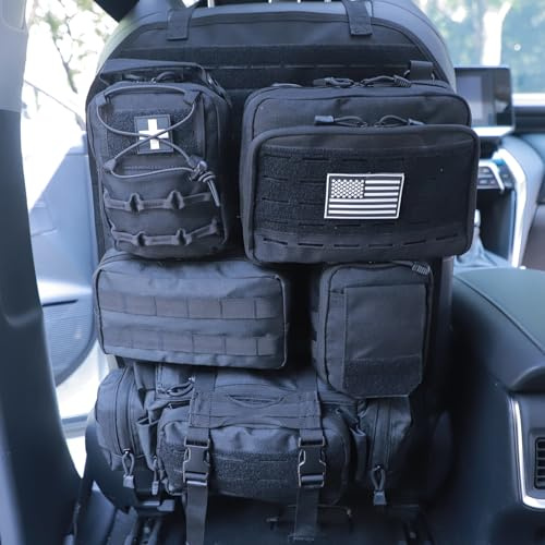 Universal Tactical Seat ​Back Organizer Vehicle Molle Panel Organizer Storage Bag with 5 Detachable Molle Pouch for All Vehicel Such as Jeep,Truck,SUV, Car, Ford,Chevy etc (Upgraded-C-Black)