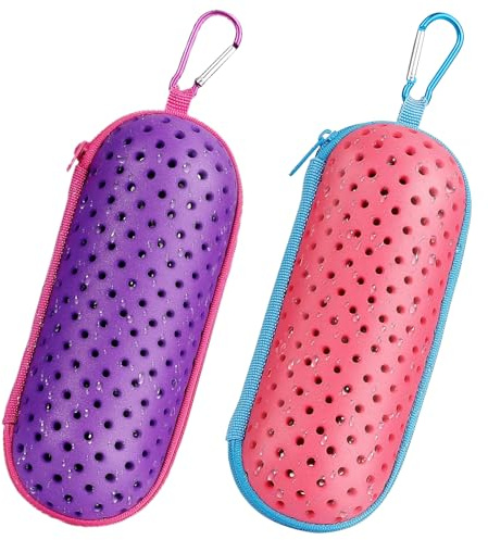 IHLOOTD 2 PCS Étui à Lunettes de Natation, EVA Boîte de protection pour Lunettes de Natation,Boite lunettes, avec Clip à Crochet, Unisex Swimming Goggles Case (Rouge + Violet)