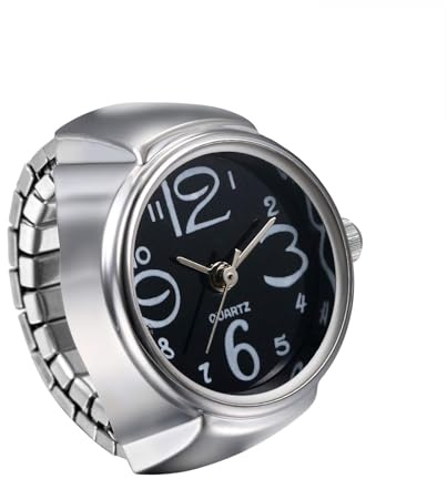 GAUEIOUR Mini Watch Ring,Circular Creative Elastic Quartz Jewelry,Arabic Numeral Dial Business Couple Novel Accessories(Black)