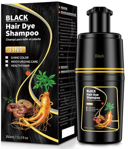 Black Hair Dye Shampooing de coloration pour cheveux noirs 3 en 1 pour cheveux gris, shampoing instantané pour hommes et femmes, effet anti-gris, 500 ml (Natural black-350ml)