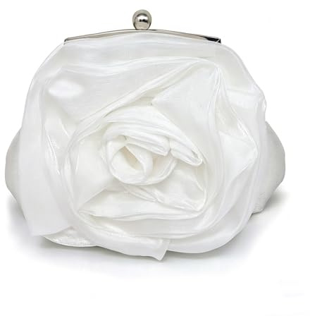 Pahajim Clutch Bags for Women Satin Evening Bags Bridal Handbag Floral Flower Ladies Crossbody Shoulder Bag for Wedding Party Date Prom (White)