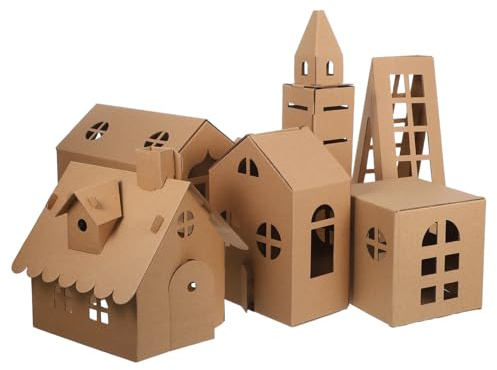 LOLIPPYY 6pcs DIY Cardboard House Kit for Miniature Model Buildings with Coloring Crafts Safe Paper Material Educational Activity for Preschool and Kindergarten Portable Playhouse
