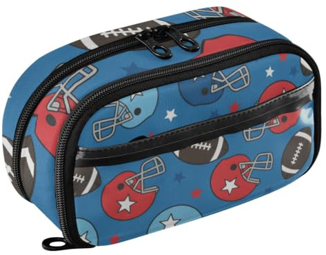 ISAOA American Football Star Helmet Pencil Case with 3 Compartments, Aesthetic Stationery Pen Bag Secondary School Essentials Supplies for Teen Girls Boys Adult