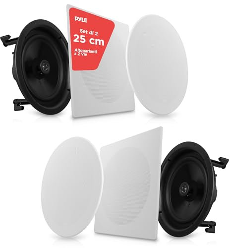 Pyle Deckenlautsprecher, Einbaulautsprecher, Deckenlautsprecher Bluetooth, 300W- 2 Wege Lausprecher, Wandlautsprecher, Flache Lautsprecher- Systemmontage, austauschbares rundes/quadratisches Gitter