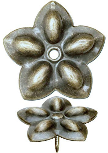 Lot de 50 clous décoratifs Fuxxer - En laiton vieilli - Aspect ancien - Fleurs - Dimensions : 23 x 23 mm