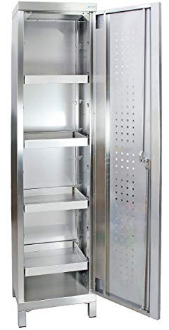 STM-CabinOX Edelstahl-Umweltschrank, Abm. 1800x450x400mm, 4 dichtgeschweißte Wannen, mit Sockel-Vierkantfüßen