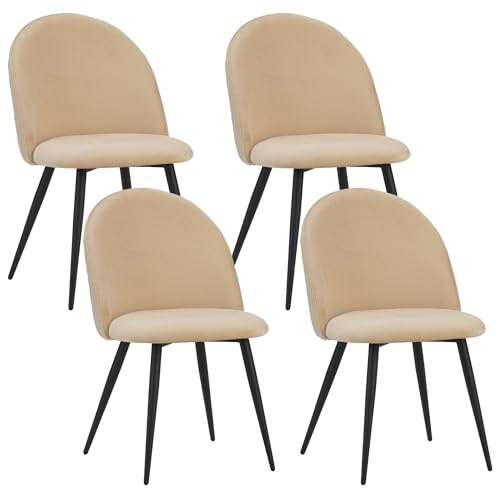 Albatros Juego de 4 sillas de comedor con funda de terciopelo, color beige - Elegante diseño vintage, funda de terciopelo, silla tapizada con certificado SGS – Silla moderna de cocina