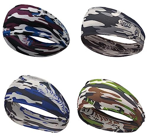 CHASHNAOO Stirnband für Herren Sport 4 Stück Schweißband für Frauen Wandern Laufen Radfahren Basketball Yoga Fitness Workout Dehnbar Unisex Haarband
